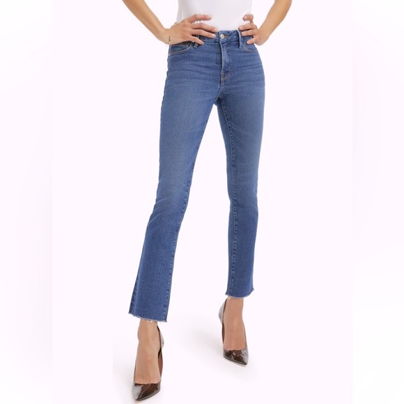 GOOD AMERICAN “Good Straight Raw Hem High Waist Straight Leg Jeans” - Picture 2 of 16